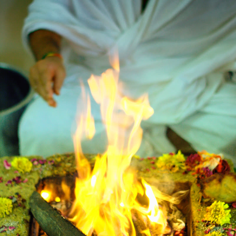 A sacred fire (havan) burning during a Hindu ceremony